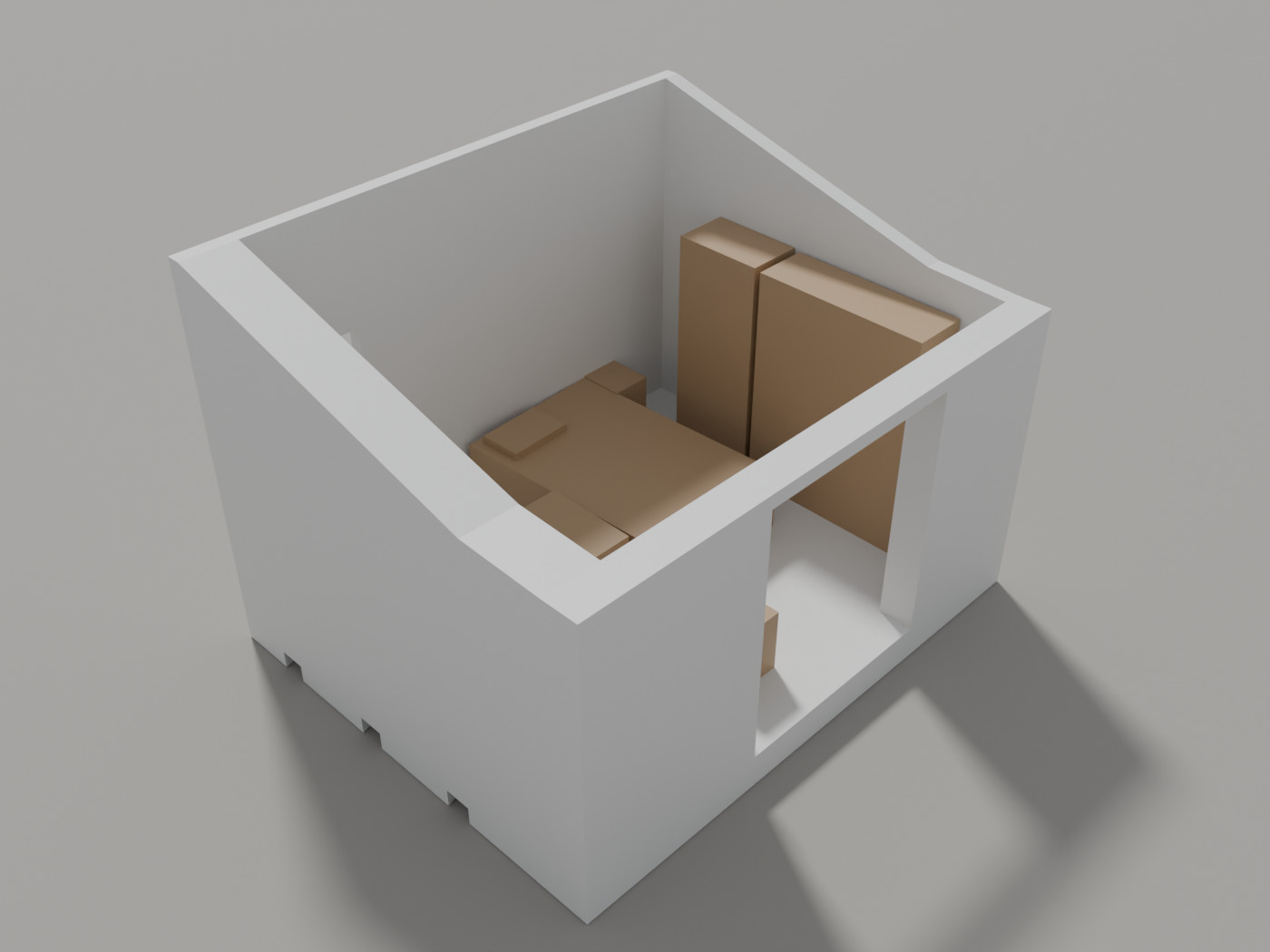 Printable bedroom seen from above with simplified furniture blocks inside