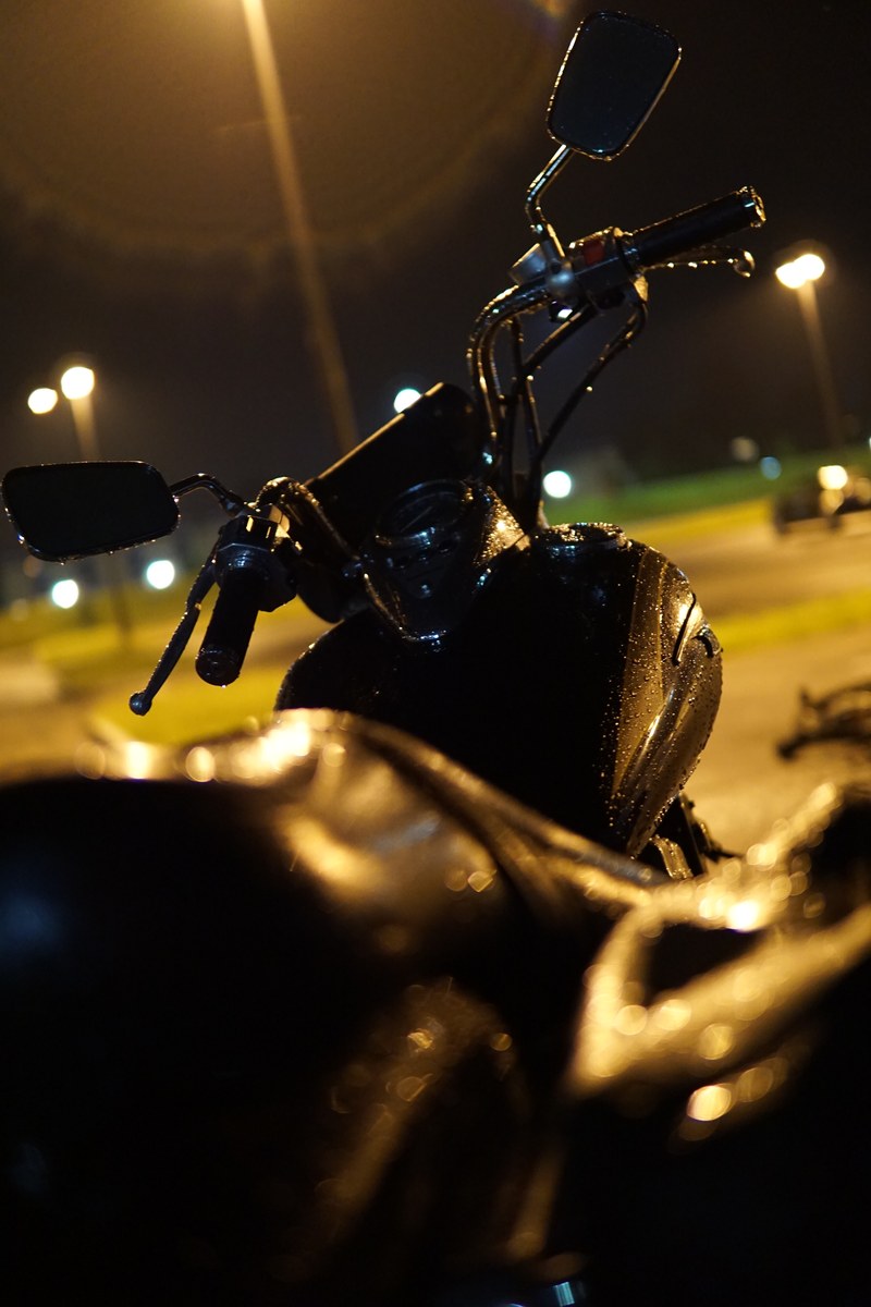 Motorcycle handlebars at night